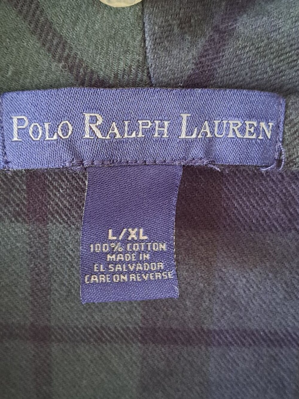 Polo Ralph Lauren Plaid Cotton Robe L/XL Green Navy Belted Long Sleeves Men's - Picture 5 of 9